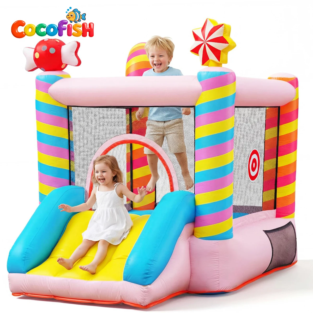 Надувной батут Pink Candy Bounce House для малышей 3-6 лет, надувной замок Oxford Sweet для дома и улицы, маленький батут с воздуходувкой
Надувной батут Pink Candy Bounce House для малышей 3-6 лет, надувной замок Oxford Sweet для дома и улицы, маленький батут с воздуходувкой