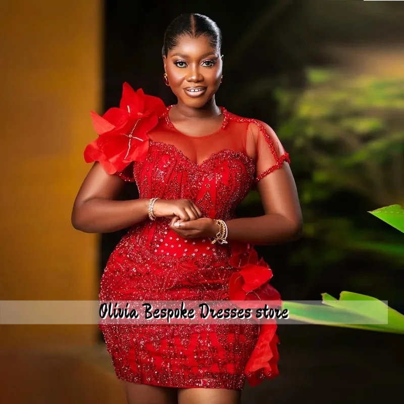 Short Floral Appliqued Mini Party Gowns 3D Flower Custom Cocktail Dress Women Sheer Neck Cap Sleeves Beaded Lace Prom Customized
Short Floral Appliqued Mini Party Gowns 3D Flower Custom Cocktail Dress Women Sheer Neck Cap Sleeves Beaded Lace Prom Customized