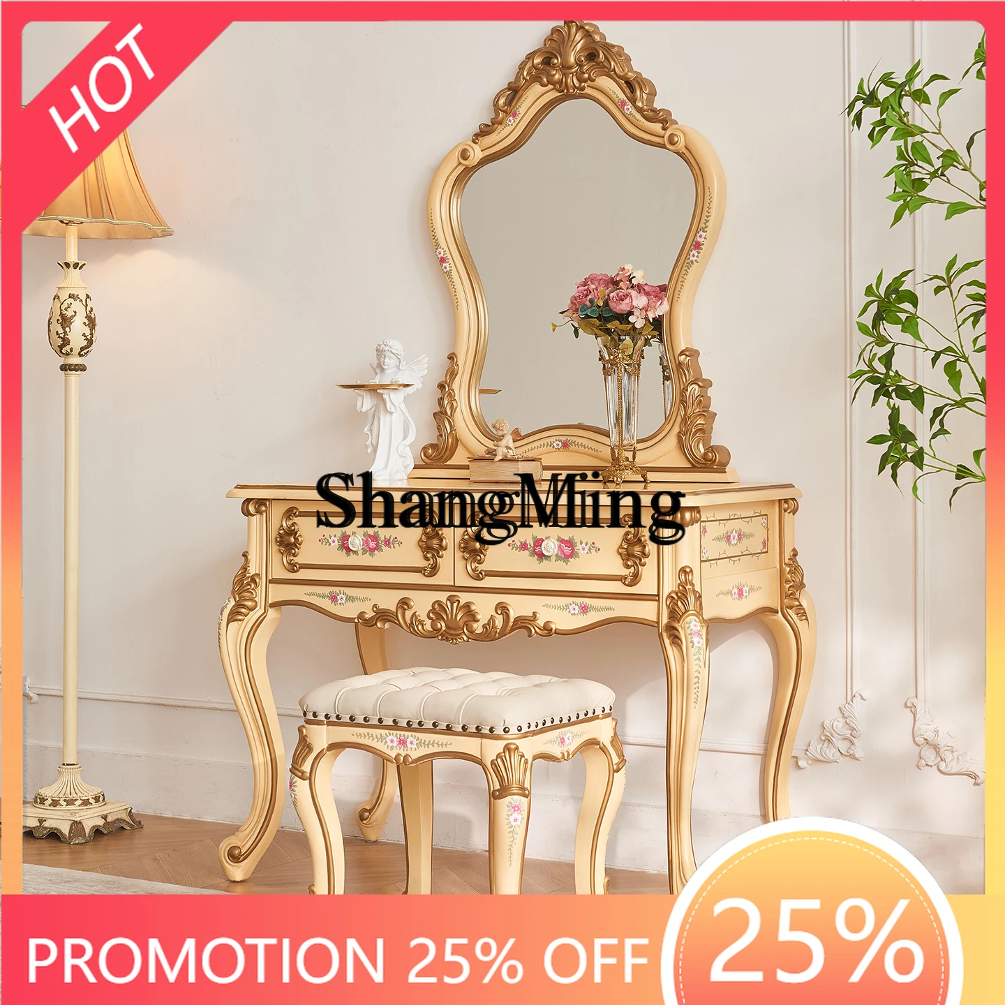 SM home retro palace painted rose beige solid wood bedroom makeup table dresser
SM home retro palace painted rose beige solid wood bedroom makeup table dresser