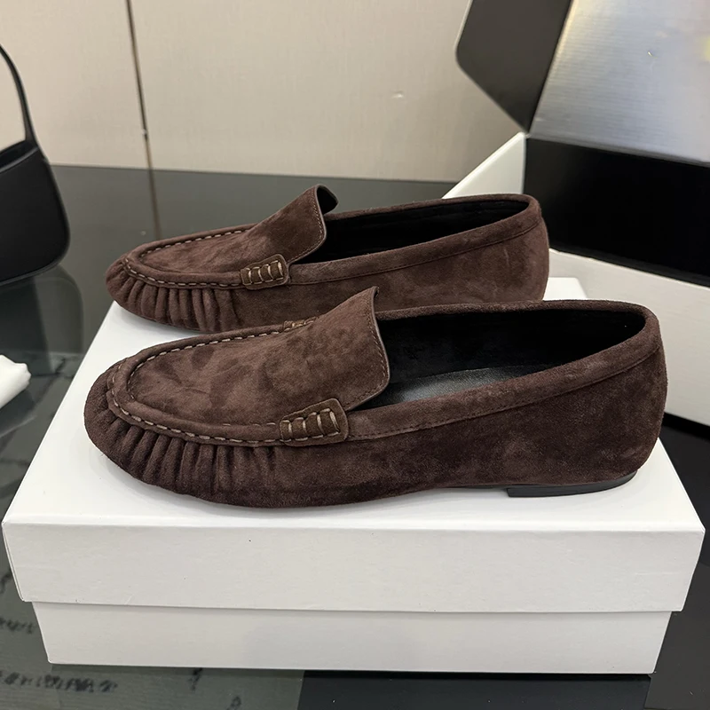 Women Brown Suede Ruched Loafers Flat Slip On Moccasins Soft Leather Round Toe Casual Driving Shoes Ladies Daily Walking Flats
Women Brown Suede Ruched Loafers Flat Slip On Moccasins Soft Leather Round Toe Casual Driving Shoes Ladies Daily Walking Flats