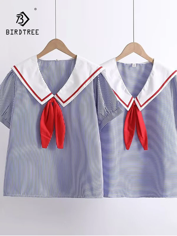 New 2026 Summer Women Cotton Short Sleeve Shirt, Sailor Collar Bow Striped, Mori Girl Preppy Style Chic Loose Blouse T64918CC
New 2026 Summer Women Cotton Short Sleeve Shirt, Sailor Collar Bow Striped, Mori Girl Preppy Style Chic Loose Blouse T64918CC