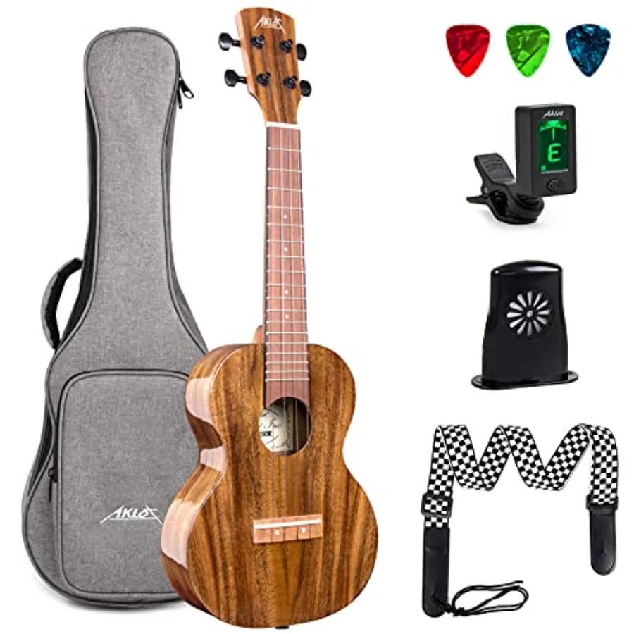 Tenor ukulele for professional beginners and adults: solid acacia body, warm brown tone, includes gig bag, strap, tuner, picks,
Tenor ukulele for professional beginners and adults: solid acacia body, warm brown tone, includes gig bag, strap, tuner, picks,