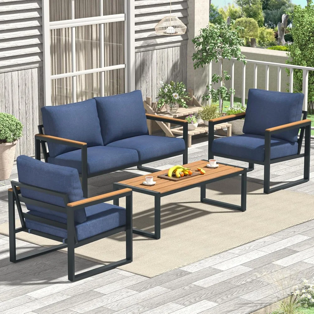 Patio Furniture Set, 4 Pieces Outdoor Patio Furniture with Coffee Table Set, Metal Patio Conversation Sets with Washable and Hig
Patio Furniture Set, 4 Pieces Outdoor Patio Furniture with Coffee Table Set, Metal Patio Conversation Sets with Washable and Hig