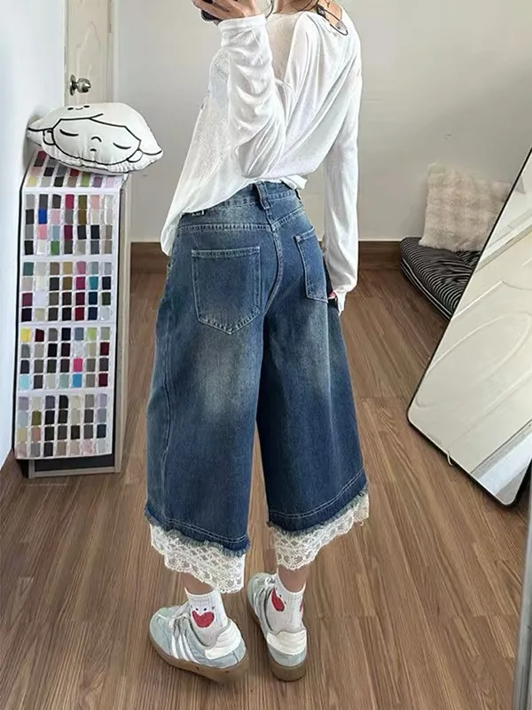 Retro American Blue Lace Patchwork Straight Leg Seven-Foot Pants Summer Thin Loose Mid-Calf Jeans High Waist Zipper Closure
Retro American Blue Lace Patchwork Straight Leg Seven-Foot Pants Summer Thin Loose Mid-Calf Jeans High Waist Zipper Closure