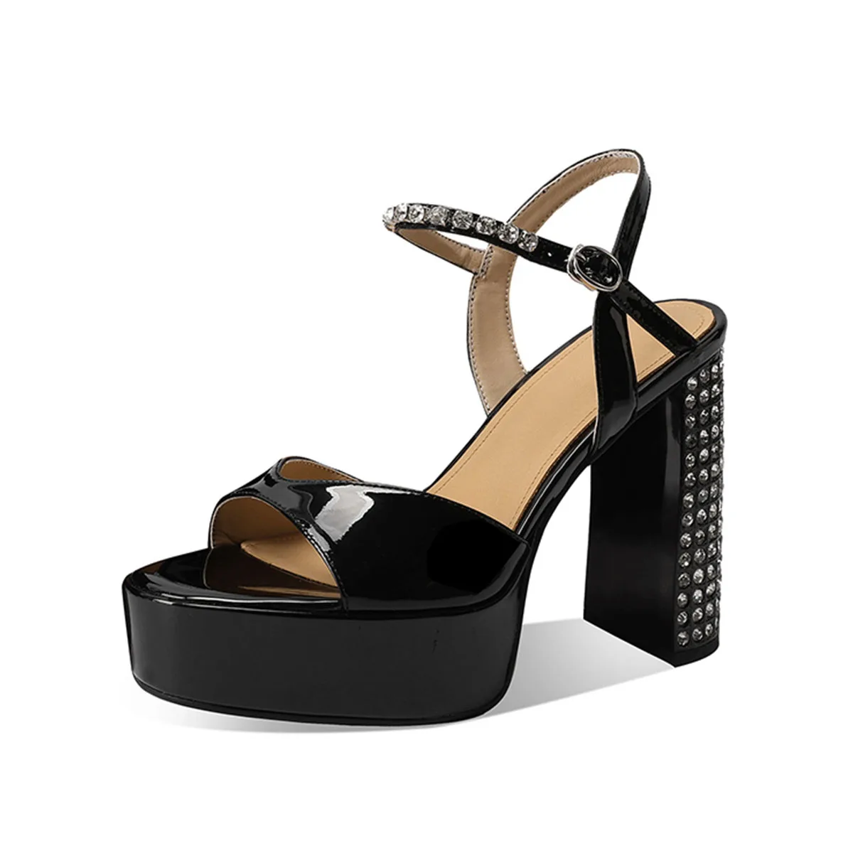 Arden Furtado Summer cowhide Patent Leather platform Crystal heel Banquet shoes round toe Super high heel word-cingulate sandals
Arden Furtado Summer cowhide Patent Leather platform Crystal heel Banquet shoes round toe Super high heel word-cingulate sandals