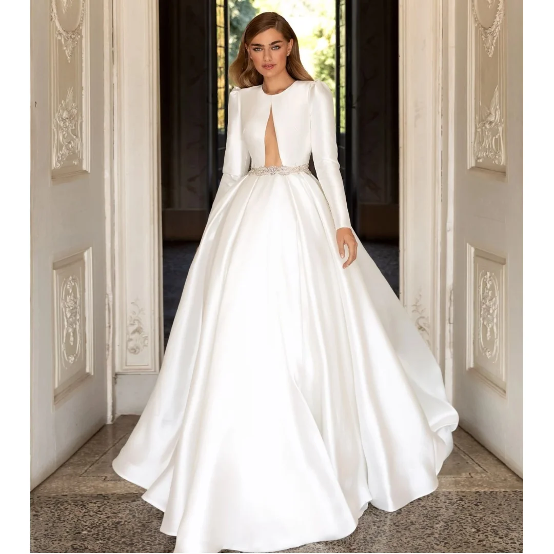 Long Sleeved Wedding Dresses Woman Elegant Satin vestidos de novia Backless Second Reception Gowns Customized robe de mariée
Long Sleeved Wedding Dresses Woman Elegant Satin vestidos de novia Backless Second Reception Gowns Customized robe de mariée