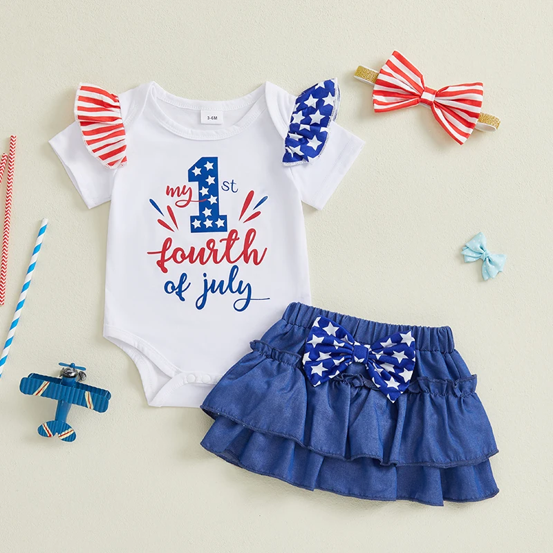 Listenwind Baby Girl 4th of July Outfit Letter Star Short Sleeve Romper Layered Ruffle Shorts Striped Bow Headband 3Pcs Set
Listenwind Baby Girl 4th of July Outfit Letter Star Short Sleeve Romper Layered Ruffle Shorts Striped Bow Headband 3Pcs Set