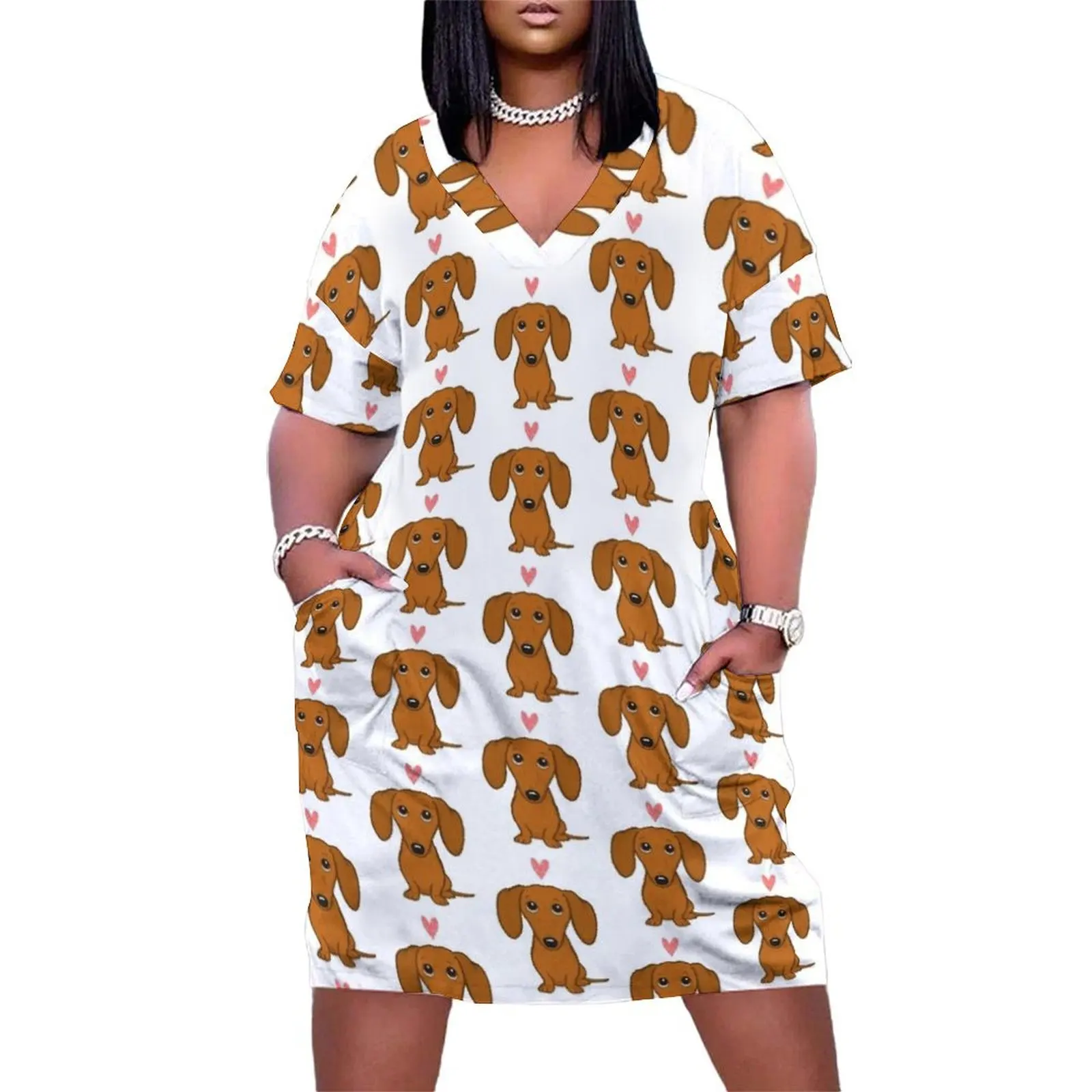 Cute Cartoon Dachshund with Heart Loose Pocket Dress dress women summer summer dress daily
Cute Cartoon Dachshund with Heart Loose Pocket Dress dress women summer summer dress daily