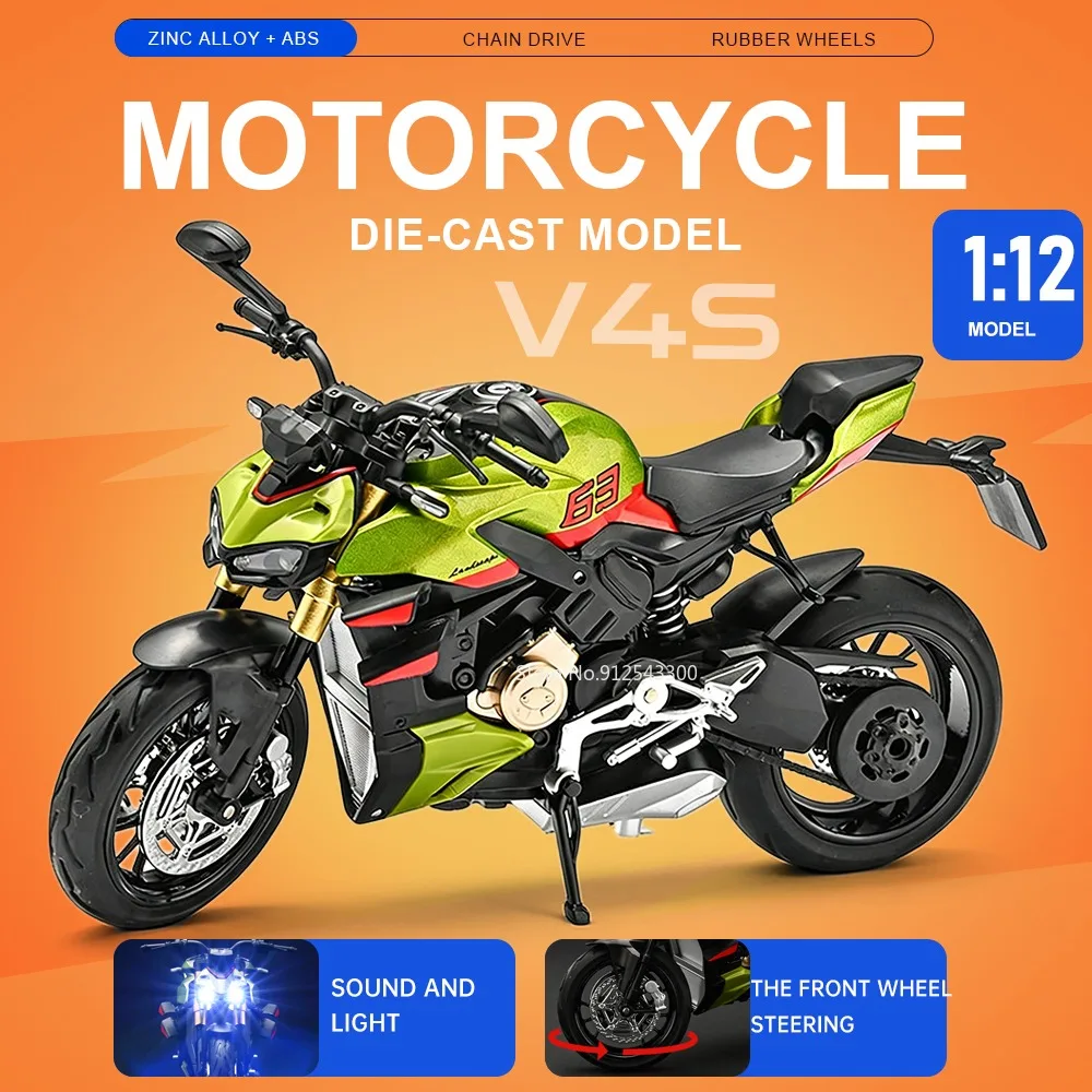 1:12 V4S 1199 Car Model Toy Sound Light Front Wheel Steer Motorcycle Models Shock Absorption Vehicle for Boyfriend Holiday Gifts
1:12 V4S 1199 Car Model Toy Sound Light Front Wheel Steer Motorcycle Models Shock Absorption Vehicle for Boyfriend Holiday Gifts