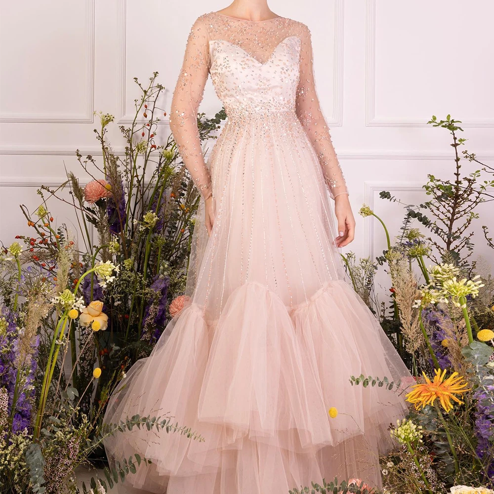 Customized Exquisite Pleats Crystal Crew Neck Evening Dress Graceful A-Line Organza Long Sleeves Party Gown vestidos para mujer
Customized Exquisite Pleats Crystal Crew Neck Evening Dress Graceful A-Line Organza Long Sleeves Party Gown vestidos para mujer