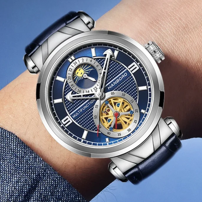 HANBORO Men Automatic Watch Fashion 43mm Mechanical Wristwatch Waterproof Skeleton Dial Sapphire Mirror 24 Hours
HANBORO Men Automatic Watch Fashion 43mm Mechanical Wristwatch Waterproof Skeleton Dial Sapphire Mirror 24 Hours