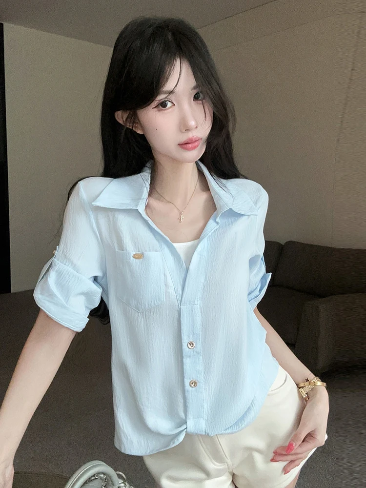 Elegant Collar Seven-Quarter Sleeve Shirt Pure Desire Versatile Single-Buttoned Split Design Straight Cut Thin Fabric La...
Elegant Collar Seven-Quarter Sleeve Shirt Pure Desire Versatile Single-Buttoned Split Design Straight Cut Thin Fabric La...