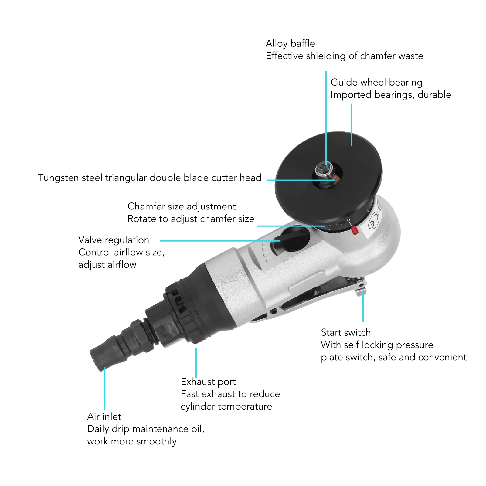 Portable Handheld Air Chamfer Tool Mini Pneumatic Chamfering Machine Prevent Matters Lightweight Adjustable Speed for Beveling