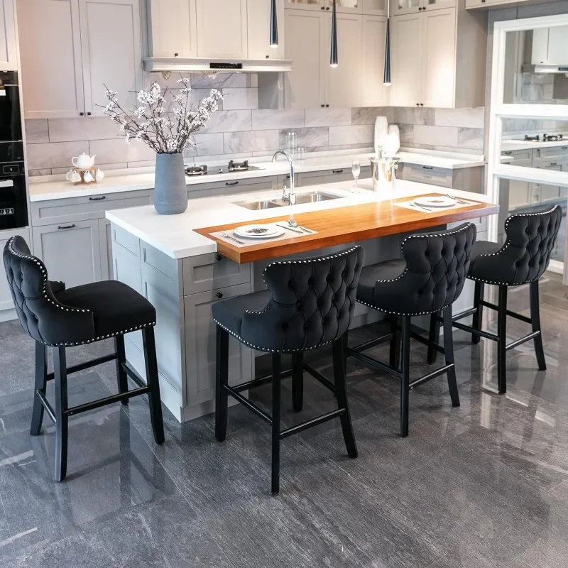 Bar Stools Set of 4 Counter Height, Velvet Upholstered Barstools with Solid Wood Legs, Button Tufted and Nailheads Trim
Bar Stools Set of 4 Counter Height, Velvet Upholstered Barstools with Solid Wood Legs, Button Tufted and Nailheads Trim