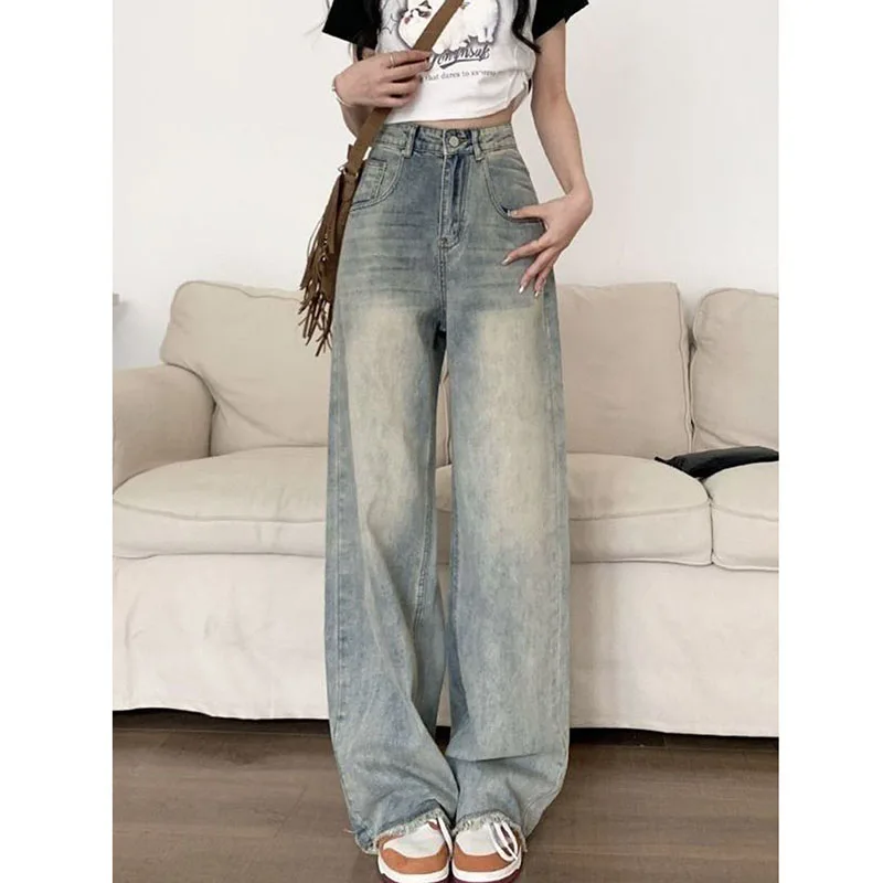 Lucyever Vintage Raw Edge Wide Leg Jeans Female Spring Summer Washed Denim Pants New High Waisted Loose-Fit Straight Trousers
Lucyever Vintage Raw Edge Wide Leg Jeans Female Spring Summer Washed Denim Pants New High Waisted Loose-Fit Straight Trousers