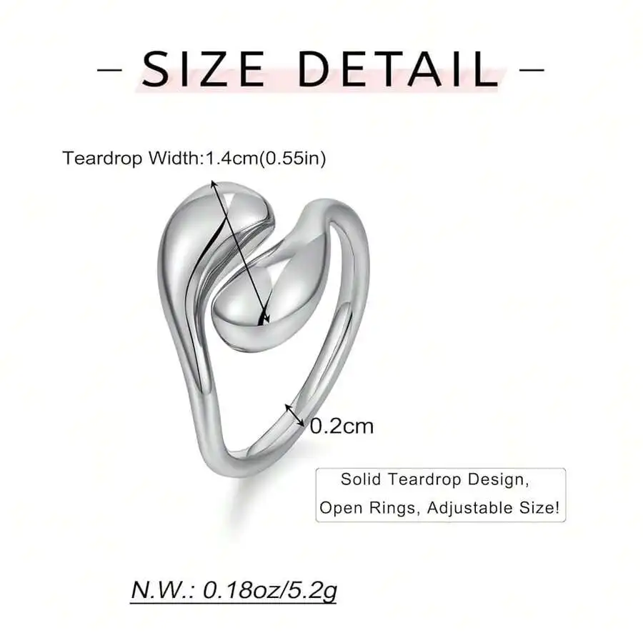 Chunky Teardrop Open Adjustable Ring For Women Fashion Statement Band
Chunky Teardrop Open Adjustable Ring For Women Fashion Statement Band