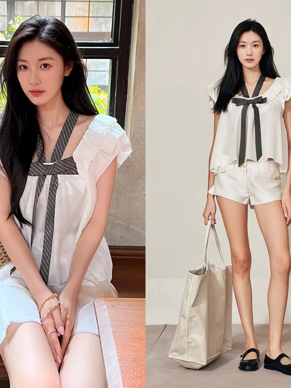 Knot Short Shirt Backless U-neck Pleated Color Block Striped Women's Top Fashion Versatile Straight Cut Polyester C...
Knot Short Shirt Backless U-neck Pleated Color Block Striped Women's Top Fashion Versatile Straight Cut Polyester C...