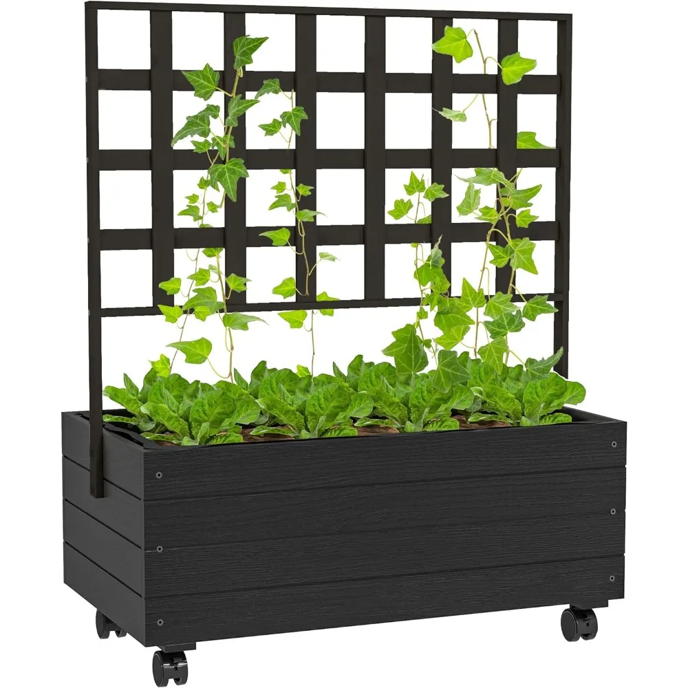 Raised Garden Bed with Trellis and Wheels, Outdoor Wooden Elevated Planter Box, Freestanding Raised Flower Bed
Raised Garden Bed with Trellis and Wheels, Outdoor Wooden Elevated Planter Box, Freestanding Raised Flower Bed