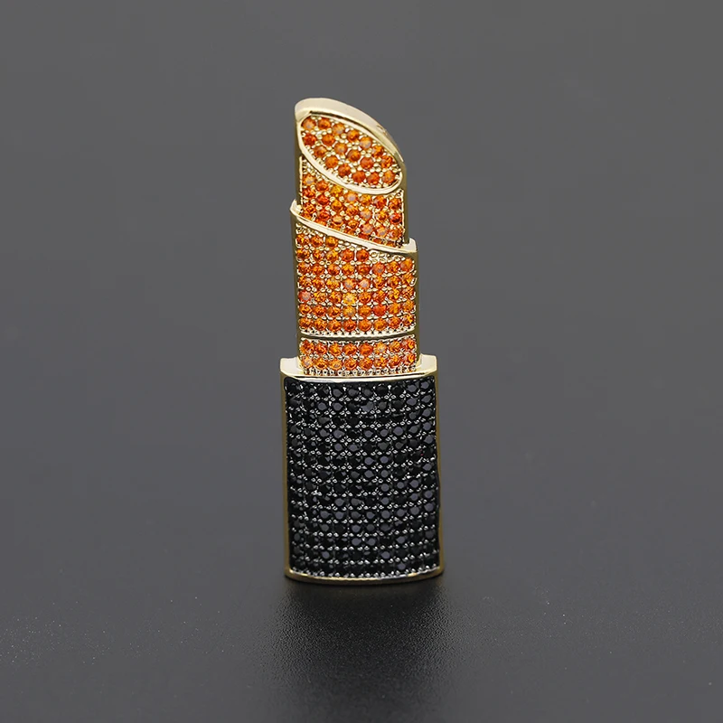 High-End Lipstick Shape Copper Pins Full Orange And Black Zircon Paved Rouge Brass Brooches For Women Girls Dress Sweater Coat
High-End Lipstick Shape Copper Pins Full Orange And Black Zircon Paved Rouge Brass Brooches For Women Girls Dress Sweater Coat