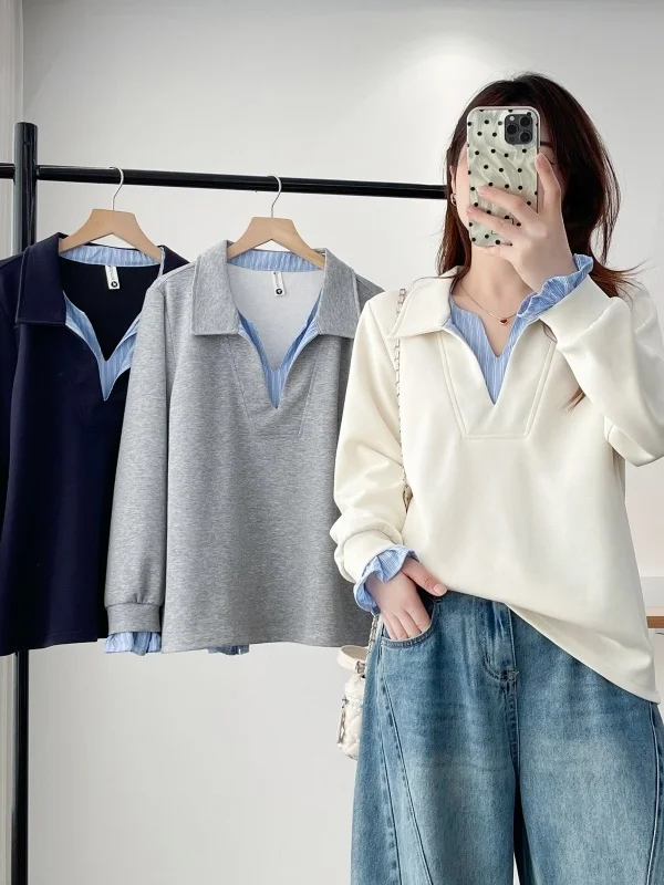Loose Fit Long Sleeve Hoodie Women's Casual Style Patchwork Design Korean Version Autumn New Arrival Striped Pattern Top
Loose Fit Long Sleeve Hoodie Women's Casual Style Patchwork Design Korean Version Autumn New Arrival Striped Pattern Top