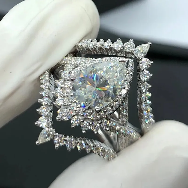 Huitan Newly Designed Luxury 3Pcs Set Women Rings Waterdrop Cubic Zircon Fashion Bridal Wedding Accessories Silver Color Jewelry
Huitan Newly Designed Luxury 3Pcs Set Women Rings Waterdrop Cubic Zircon Fashion Bridal Wedding Accessories Silver Color Jewelry