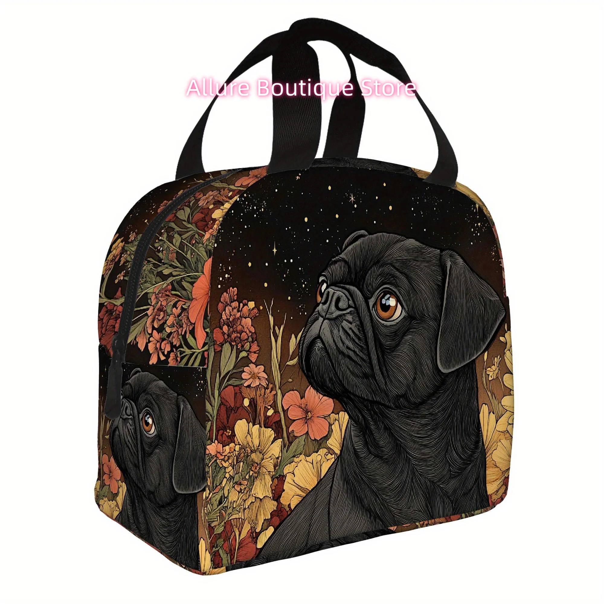 1pc Thermal Insulated Bag - Cute Black Pug with Floral Starry Night Design, Non-Food Contact Thermal Insulation for Hot/Cold Sto
1pc Thermal Insulated Bag - Cute Black Pug with Floral Starry Night Design, Non-Food Contact Thermal Insulation for Hot/Cold Sto