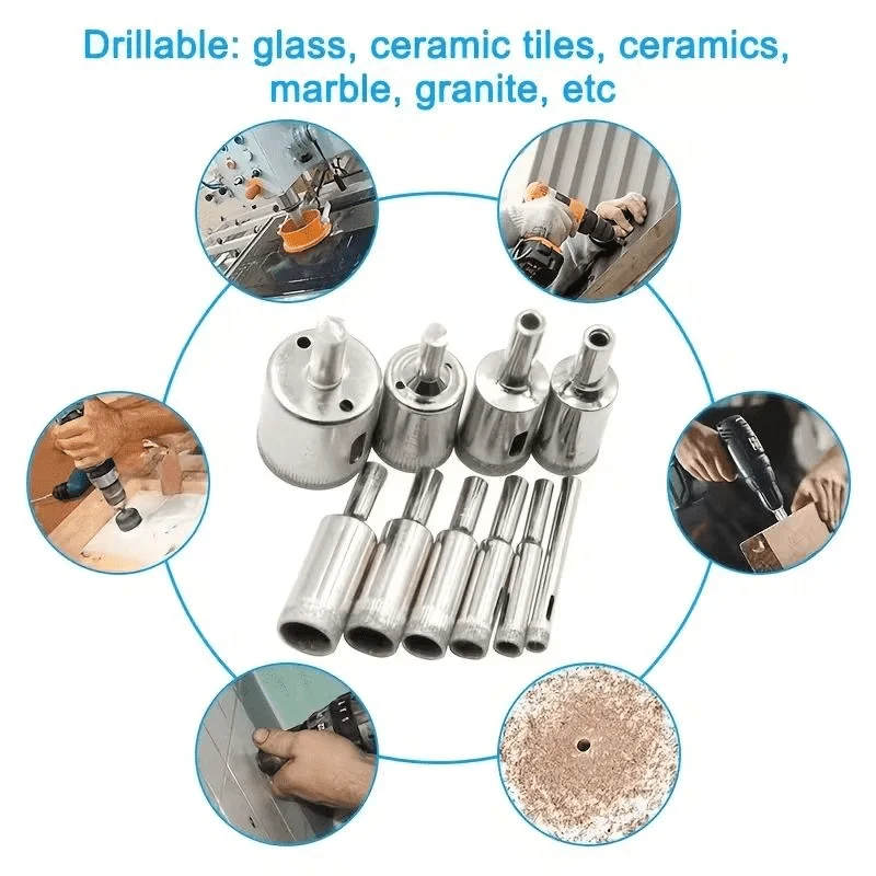 15 шт./компл. алмазная кольцевая пила, сверло, инструмент 6-50 мм, керамика, фарфор, стекло, мрамор, кольцевая пила, открытые сверла, алмазное коронковое сверло
15 шт./компл. алмазная кольцевая пила, сверло, инструмент 6-50 мм, керамика, фарфор, стекло, мрамор, кольцевая пила, открытые сверла, алмазное коронковое сверло