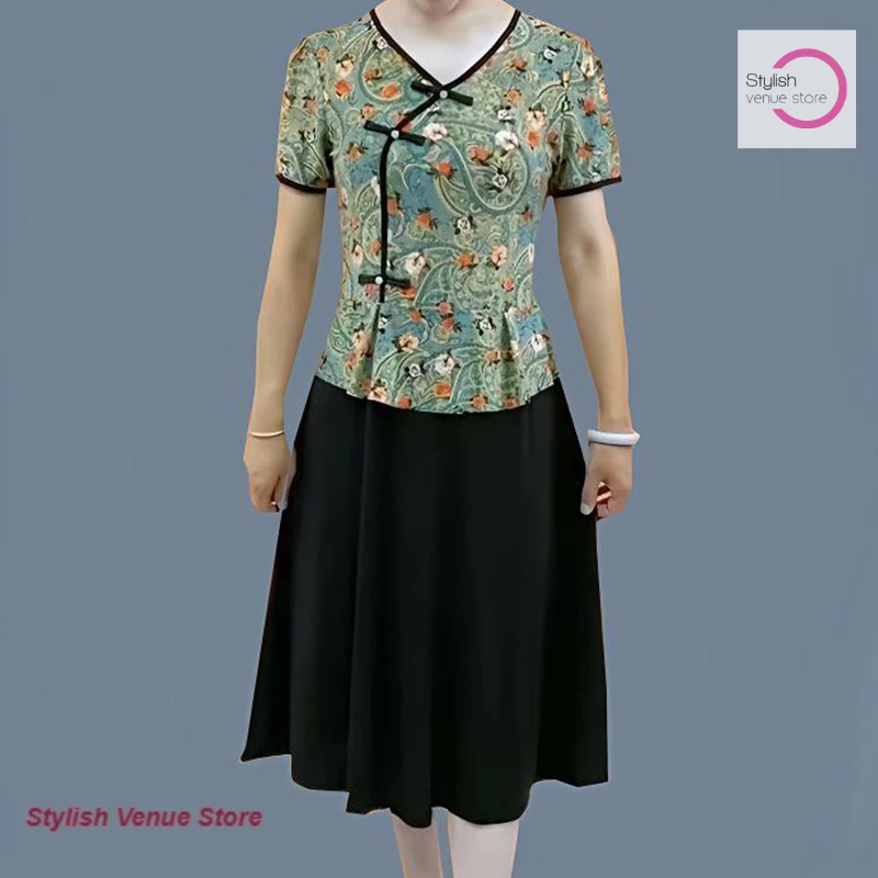 French style middle-aged and elderly mothers fake two-piece dresses women's summer new foreign short-sleeved cheongsam skirt
French style middle-aged and elderly mothers fake two-piece dresses women's summer new foreign short-sleeved cheongsam skirt