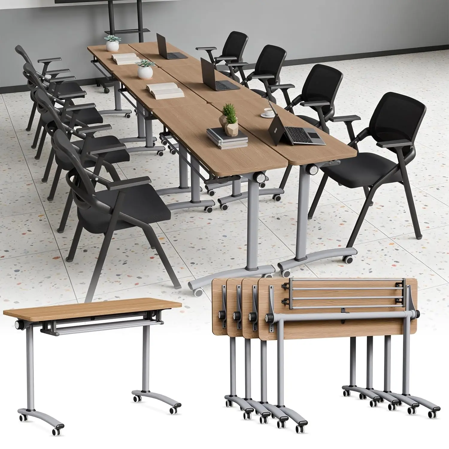 Foldable Mobile Conference Table 47.2IN Flip Top with 360° Silent Lockable Wheels for Office Classroom Seminar 4 Pack, Custom
Foldable Mobile Conference Table 47.2IN Flip Top with 360° Silent Lockable Wheels for Office Classroom Seminar 4 Pack, Custom