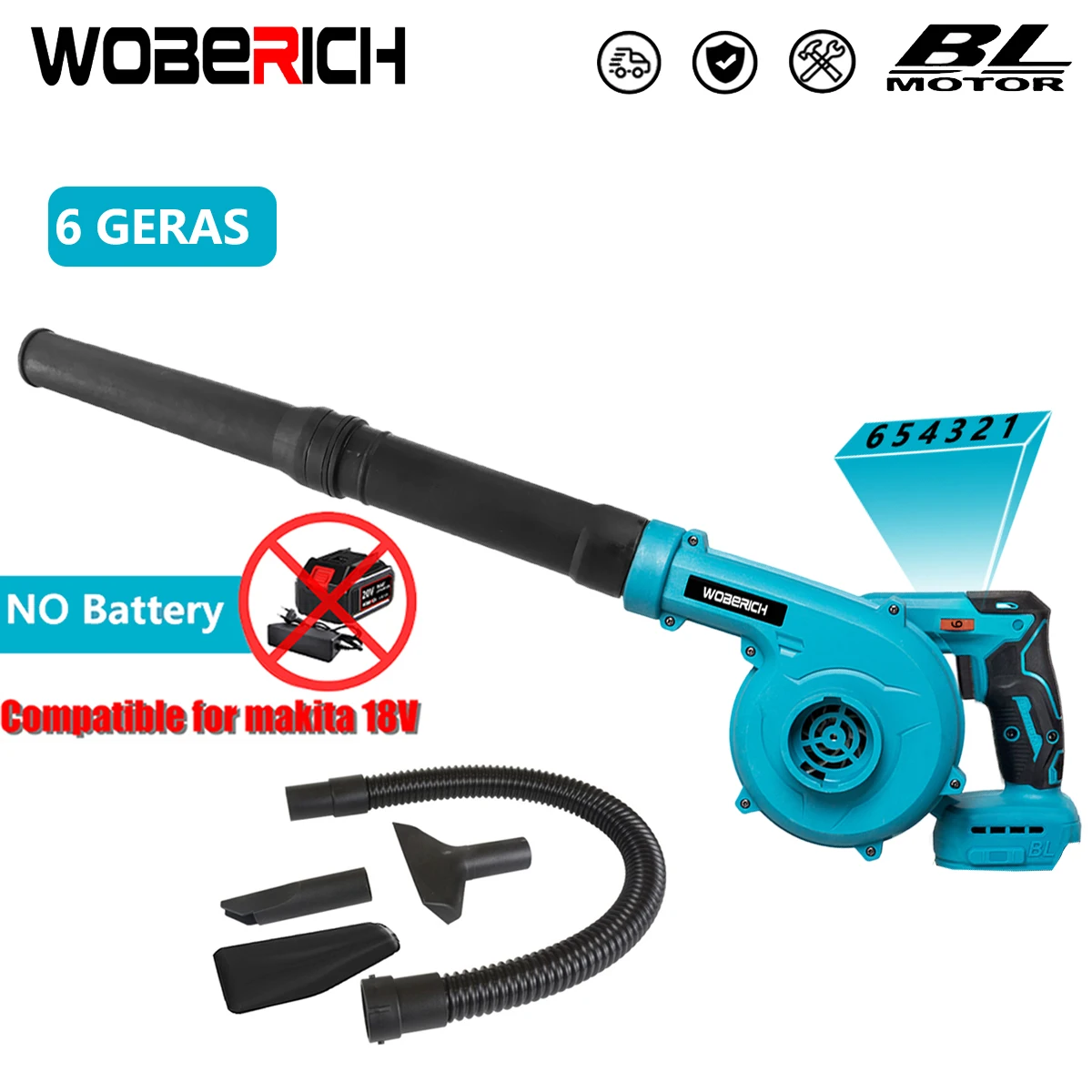 Brushless Cordless Electric Blower Adjustment 6 Gears Leaf Vacuum Dust Snow Cleannig Tools For Makita 18V Battery
Brushless Cordless Electric Blower Adjustment 6 Gears Leaf Vacuum Dust Snow Cleannig Tools For Makita 18V Battery