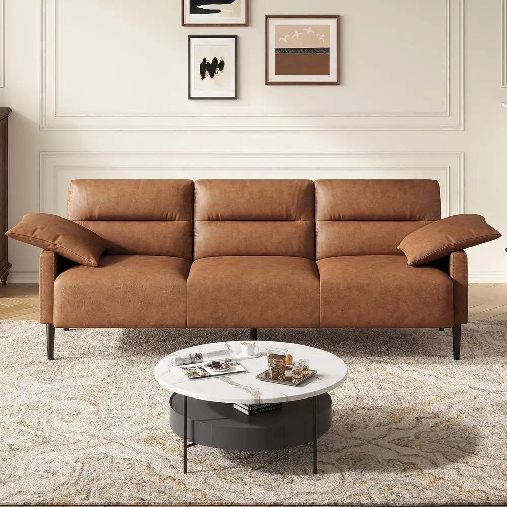 83 Premium Leather 3-Seater Sofa with Pillows, Solid Wood & Leather Sleeper Sofa with Metal Legs, Modern Sofas for Living Room,
83 Premium Leather 3-Seater Sofa with Pillows, Solid Wood & Leather Sleeper Sofa with Metal Legs, Modern Sofas for Living Room,
