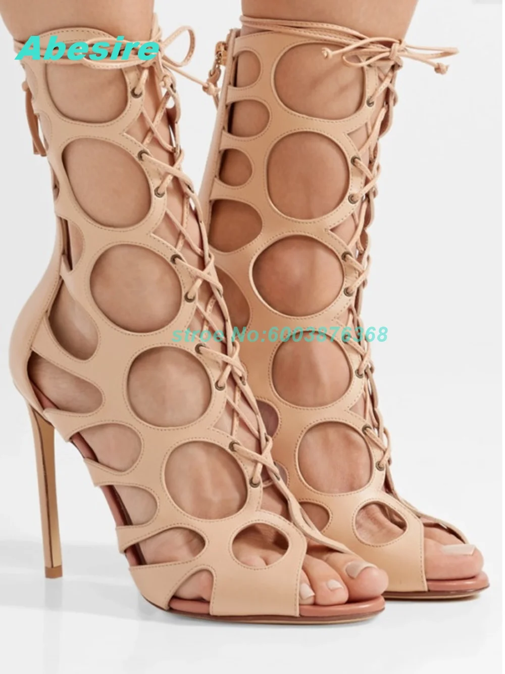 Nude Leather Cutout Lace-Up Gladiator Sandals Open Toe Stiletto Thin Women's Sandals Retro Summer Street Style Fashion Shoes
Nude Leather Cutout Lace-Up Gladiator Sandals Open Toe Stiletto Thin Women's Sandals Retro Summer Street Style Fashion Shoes