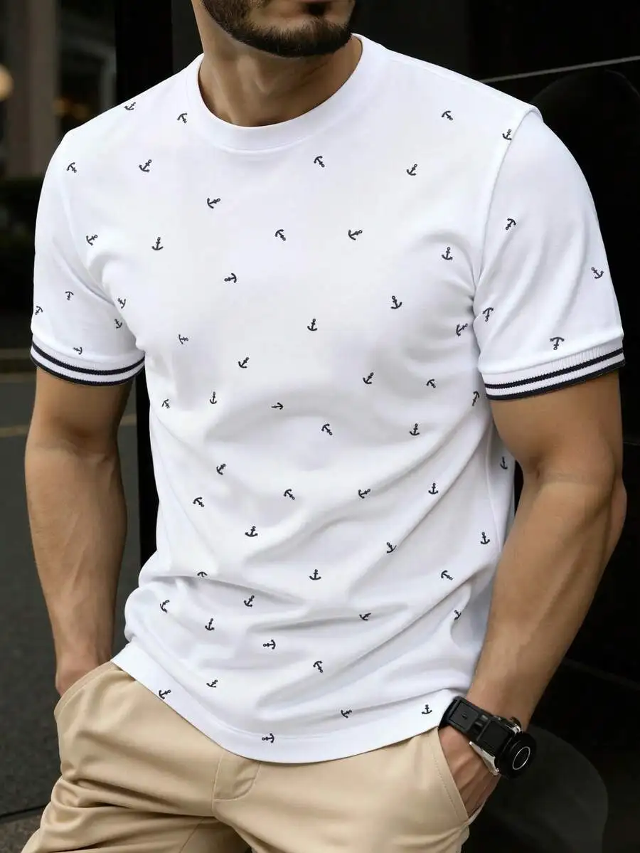 Mens White Anchor Print Crew Neck Short Sleeve T-Shirt Casual Daily Wear
Mens White Anchor Print Crew Neck Short Sleeve T-Shirt Casual Daily Wear