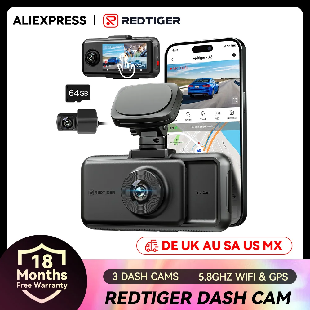 REDTIGER A6 4K Dash Cam Built-in 5.8Ghz WiFi GPS Car DVR Upgrade Night Vision Parking Monitor 3 Cameras Front/Cabin/Rear Cam
REDTIGER A6 4K Dash Cam Built-in 5.8Ghz WiFi GPS Car DVR Upgrade Night Vision Parking Monitor 3 Cameras Front/Cabin/Rear Cam