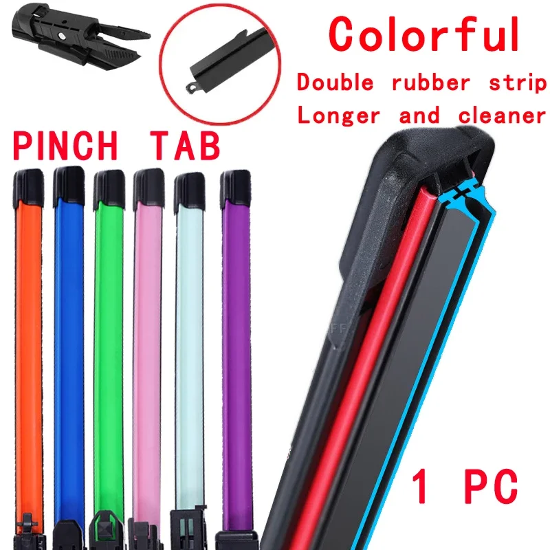 Colorful PINCH TAB Car Windshield Wiper blades Universal Soft Double layer Rubber Frameless Bracketless 16" 19" 20" 22" 24"26"
Colorful PINCH TAB Car Windshield Wiper blades Universal Soft Double layer Rubber Frameless Bracketless 16" 19" 20" 22" 24"26"