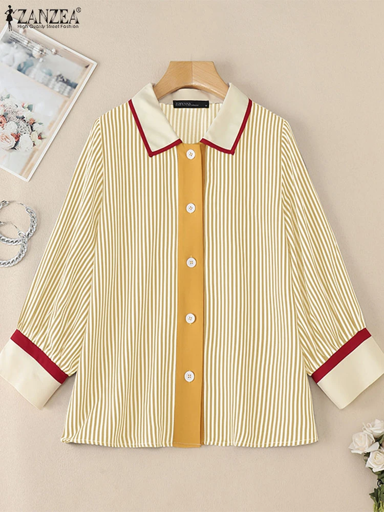 ZANZEA Casual 3/4 Lantern Sleeves Chemise Femme Lapel Elegant Women's Commuting Blouses 2025 Spring Color-Blocked Striped Shirts
ZANZEA Casual 3/4 Lantern Sleeves Chemise Femme Lapel Elegant Women's Commuting Blouses 2025 Spring Color-Blocked Striped Shirts