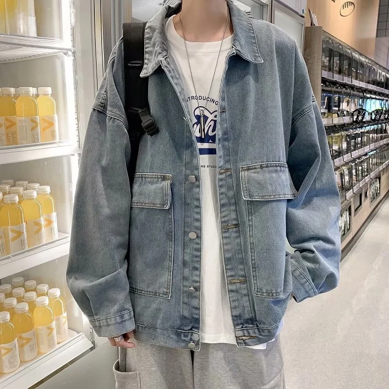 Waed Denim Jaet Men's Spring Autumn Loose Fit Korean Sle Trendy Workwear Coat Long Sve Youth Casual Outerwear
Waed Denim Jaet Men's Spring Autumn Loose Fit Korean Sle Trendy Workwear Coat Long Sve Youth Casual Outerwear