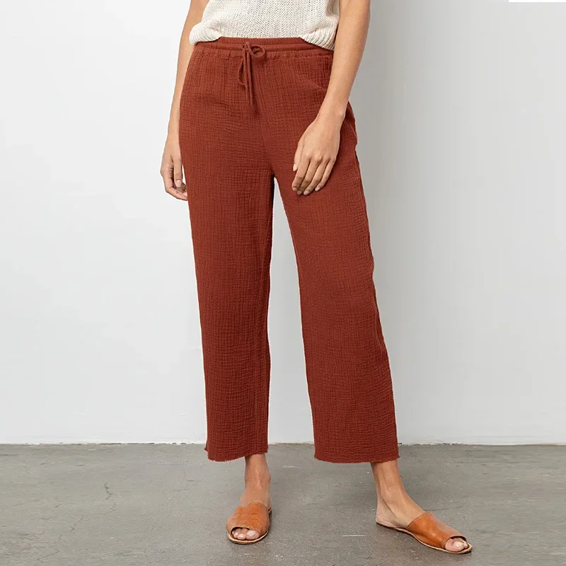 Casual 100% Cotton Pants Double-layer Gauze Orange Pleated Wide Legs Pants Women Clothing Elastic Waist trousers With Pockets
Casual 100% Cotton Pants Double-layer Gauze Orange Pleated Wide Legs Pants Women Clothing Elastic Waist trousers With Pockets