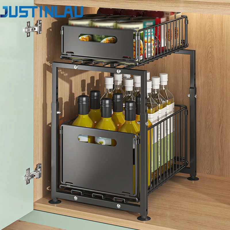 JUSTINLAU 2-Tier Pull Out Cabinet Organizer Height Adjustable Kitchen Countertop Under Sink Organizer Spice Jar Storage Shelf
JUSTINLAU 2-Tier Pull Out Cabinet Organizer Height Adjustable Kitchen Countertop Under Sink Organizer Spice Jar Storage Shelf