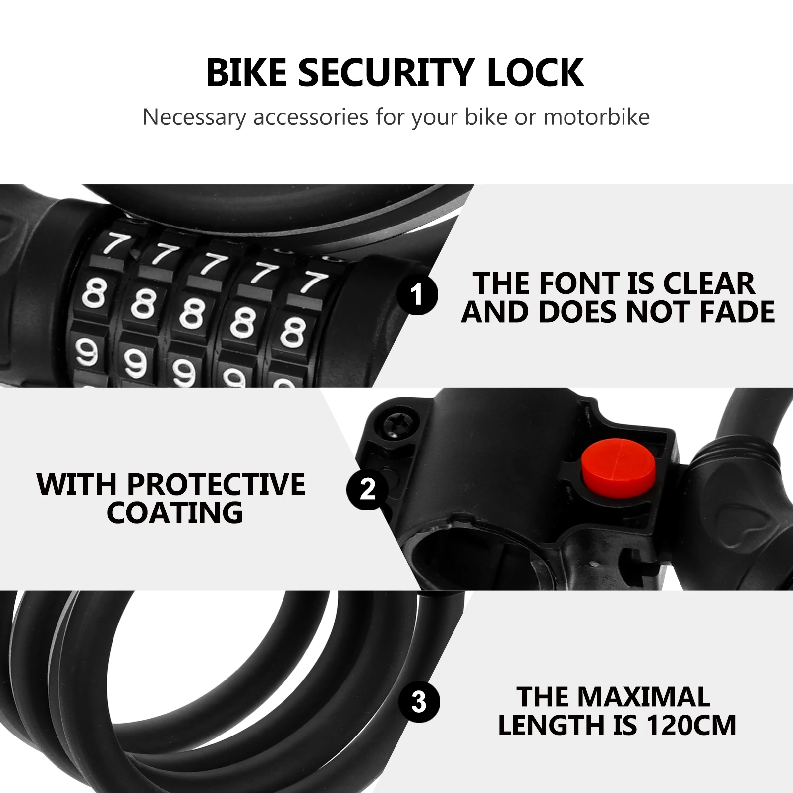 Bicycle Combination Lock 120cm Cable Lock for Bike Lightweight Anti Scratch Protective Coating Reflective
Bicycle Combination Lock 120cm Cable Lock for Bike Lightweight Anti Scratch Protective Coating Reflective