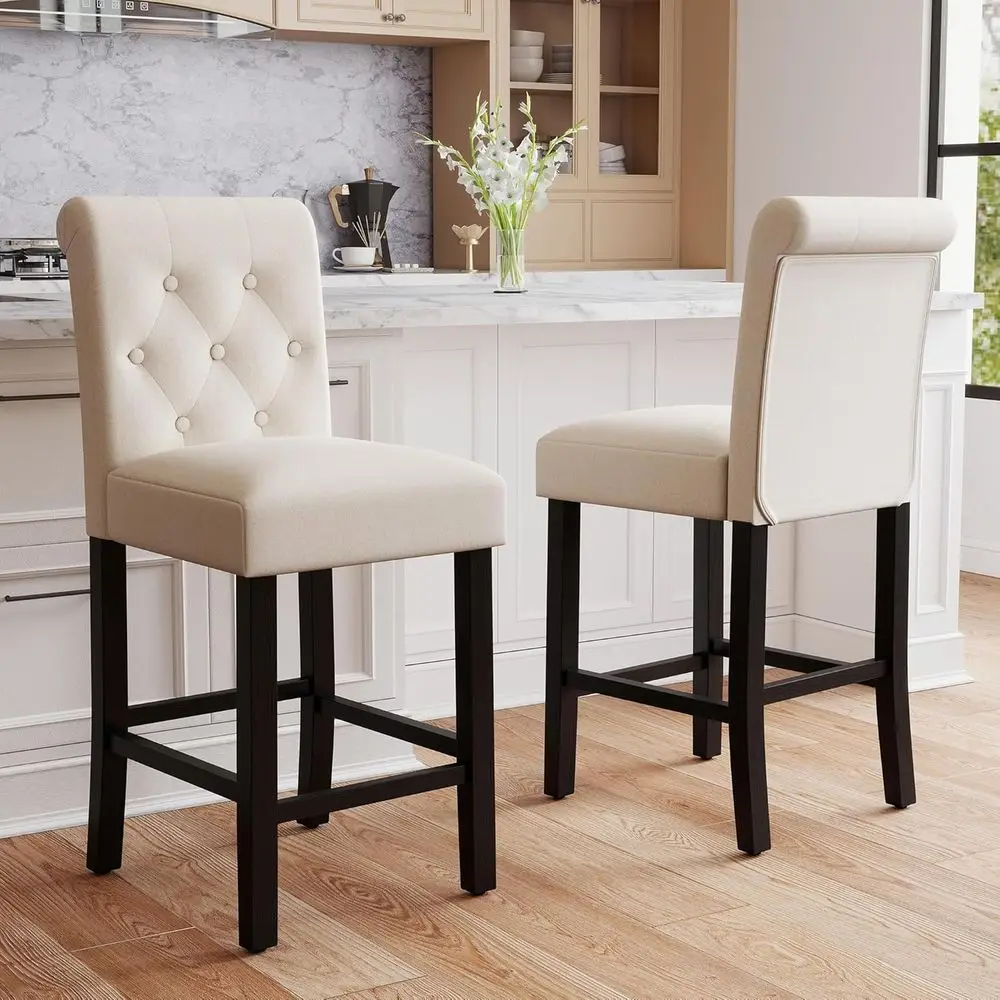 Set of 2 24 Counter Height Upholstered Fabric Padded Bar Stools with Button-Tufted Backrest and Solid Wood Legs, Beige
Set of 2 24 Counter Height Upholstered Fabric Padded Bar Stools with Button-Tufted Backrest and Solid Wood Legs, Beige