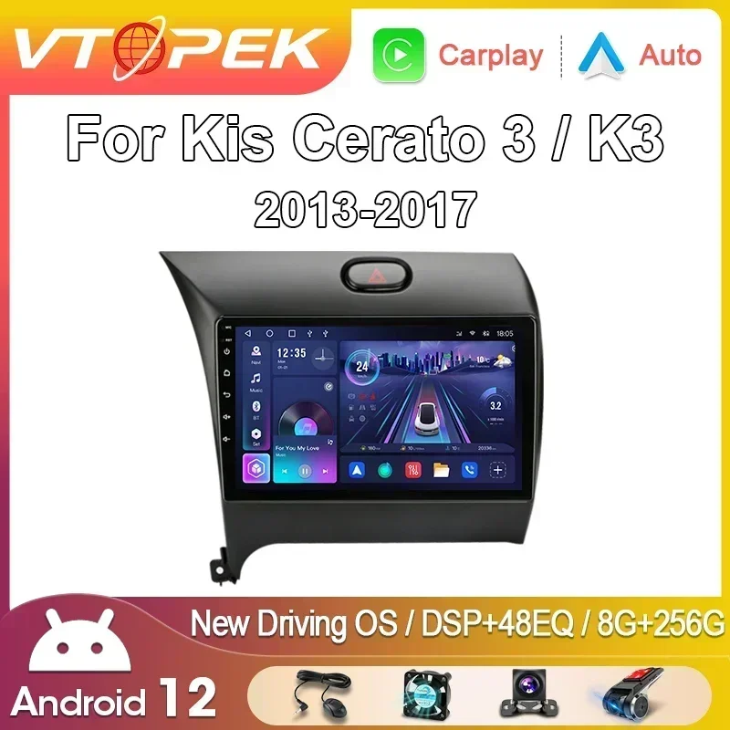 Автомагнитола Vtopek для Kia, мультимедийный видеоплеер на Android 11,0, 9 дюймов, 4G, GPS, для Kia K3 Cerato Forte 2013-2017 3 YD, типоразмер 2DIN