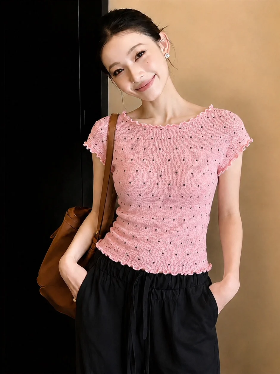Stunning Color Block Polka Dot Short Sleeve Slim Fit Women's T-Shirt Summer Fashion Waist Cinching Slimming Beautiful Top
Stunning Color Block Polka Dot Short Sleeve Slim Fit Women's T-Shirt Summer Fashion Waist Cinching Slimming Beautiful Top