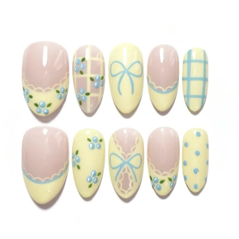 24 шт. Накладные ногти: свежий желтый клетчатый узор, французский стиль, летний дизайн с синим бантом и горошком, сладкие фрукты, миндалевидная форма, полное покрытие, готовые к носке
24 шт. Накладные ногти: свежий желтый клетчатый узор, французский стиль, летний дизайн с синим бантом и горошком, сладкие фрукты, миндалевидная форма, полное покрытие, готовые к носке