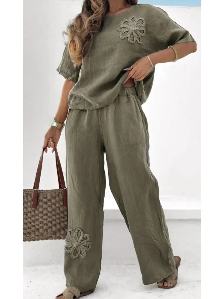 Summer Women New Leisure O-neck Sleeveless Top Wide Leg Pants Set Solid Color Elegant Sets 2 Piece Sets Women Clothing
Summer Women New Leisure O-neck Sleeveless Top Wide Leg Pants Set Solid Color Elegant Sets 2 Piece Sets Women Clothing