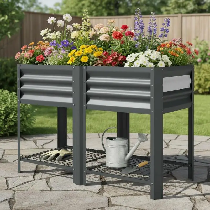 Raised Garden Bed Galvanized Steel, Elevated Planter Box with Storage Shelf, Bed Liner, 31.5" High, Dark Gray
Raised Garden Bed Galvanized Steel, Elevated Planter Box with Storage Shelf, Bed Liner, 31.5" High, Dark Gray