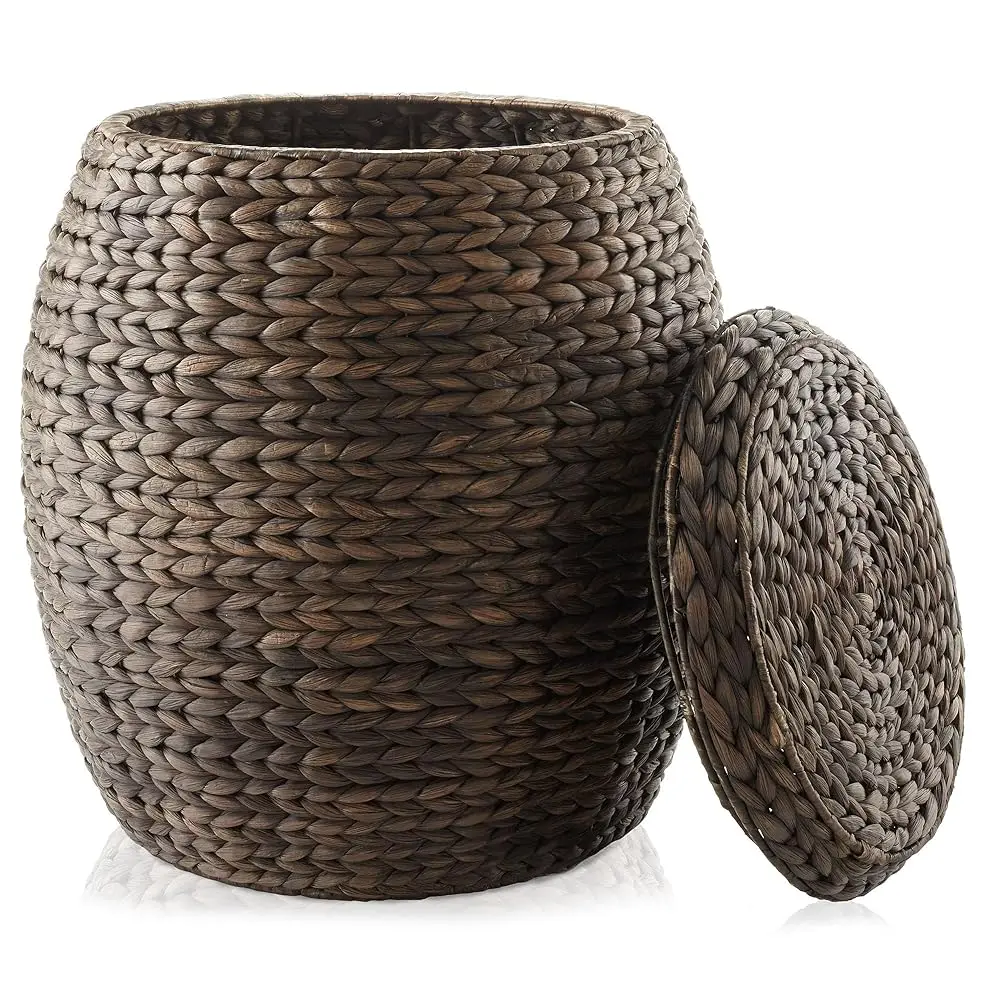 Round Storage Basket With Lid - Espresso, Handwoven Water Hyacinth Organizer For Laundry, Blankets, Plants, Bedroom, Living
Round Storage Basket With Lid - Espresso, Handwoven Water Hyacinth Organizer For Laundry, Blankets, Plants, Bedroom, Living
