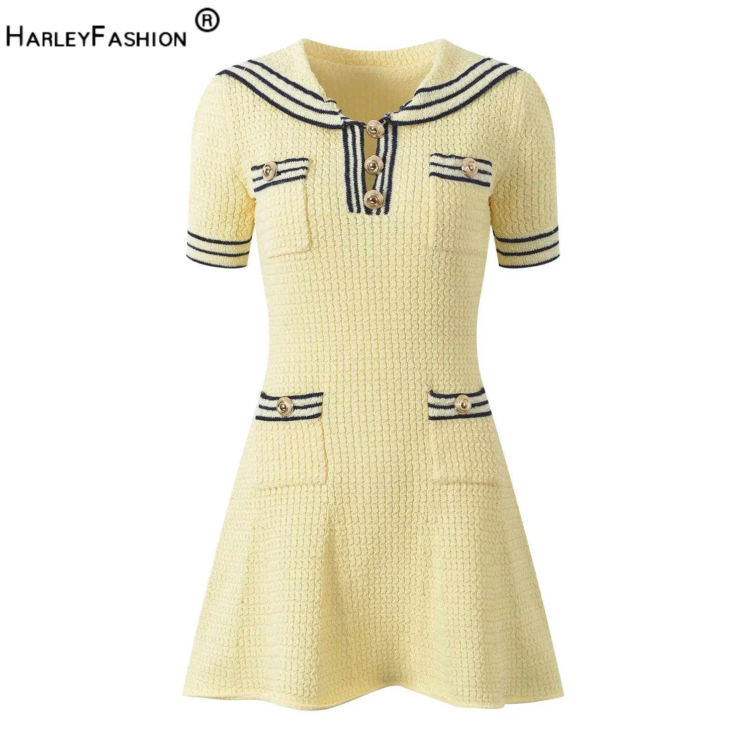 2026 Lady Vintage Sailor Collar Short Sleeve Striped Casual Wear Summer Knit A-line Mini Dress for Women
2026 Lady Vintage Sailor Collar Short Sleeve Striped Casual Wear Summer Knit A-line Mini Dress for Women
