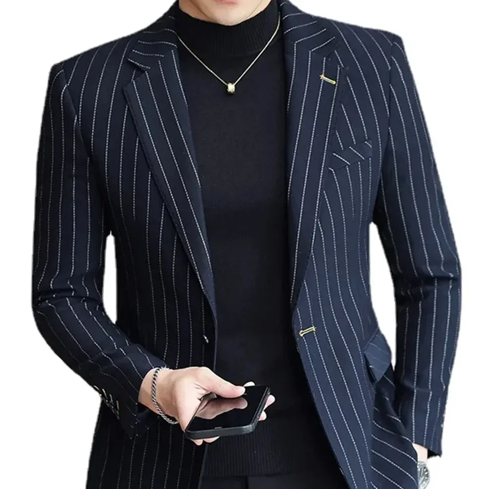 Striped Jacket Single-breasted Suit for men With Thin Peaked Lapels High-end Slim Fit Business Casual Apparel
Striped Jacket Single-breasted Suit for men With Thin Peaked Lapels High-end Slim Fit Business Casual Apparel