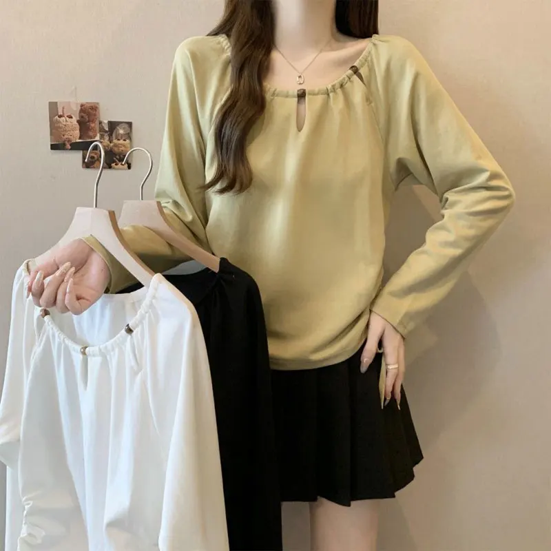 Women's Clothing Loose Pullovers Solid Color Basic Spring Autumn O-Neck Hollow Out Fashion Drawstring Casual Long Sleeve T-shirt
Women's Clothing Loose Pullovers Solid Color Basic Spring Autumn O-Neck Hollow Out Fashion Drawstring Casual Long Sleeve T-shirt